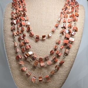 Vintage Kenneth Cole NY Four Strand MOP Gold Tone Necklace Peach Salmon Rose